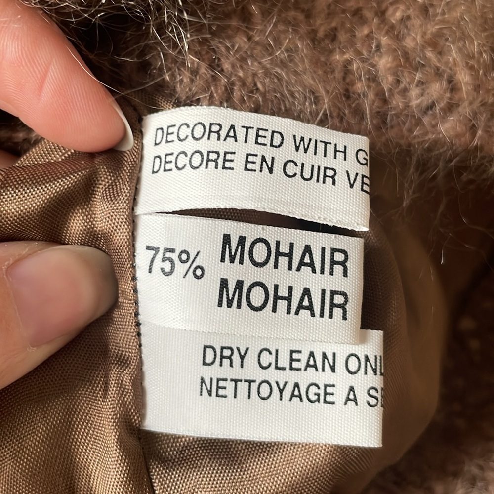 Vintage Mohair & Wool Leather Patchwork Cardigan Jacket Knit Sweater - Picture 8 of 15
